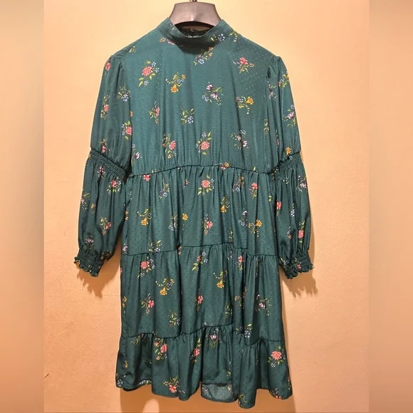 ZARA GreenPrint Mini Floral Dress Size S High Neck NWT. - Picture 5 of 10